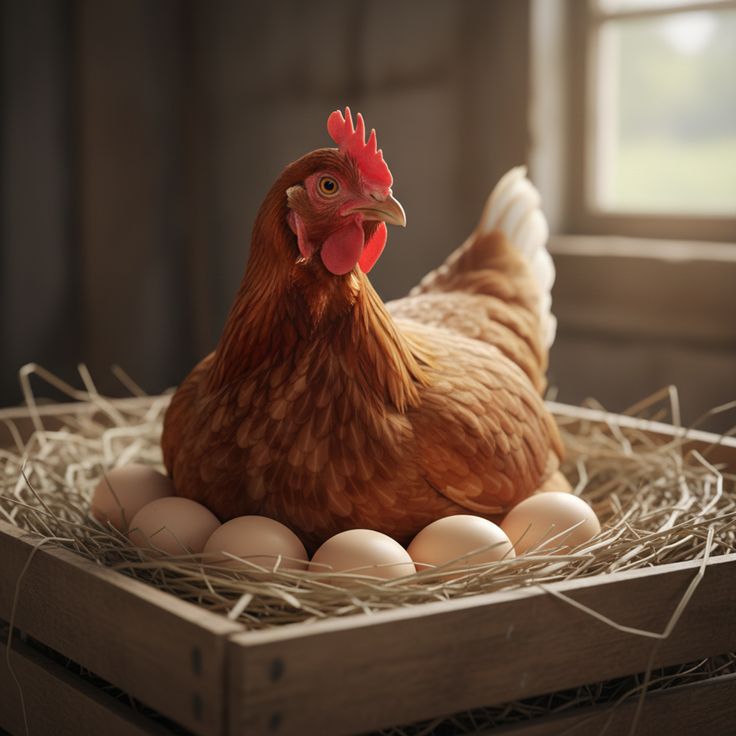 A hen resting with freshly collected Golden Misri eggs at Poultry Oasis, Chak 50 WB, Vehari